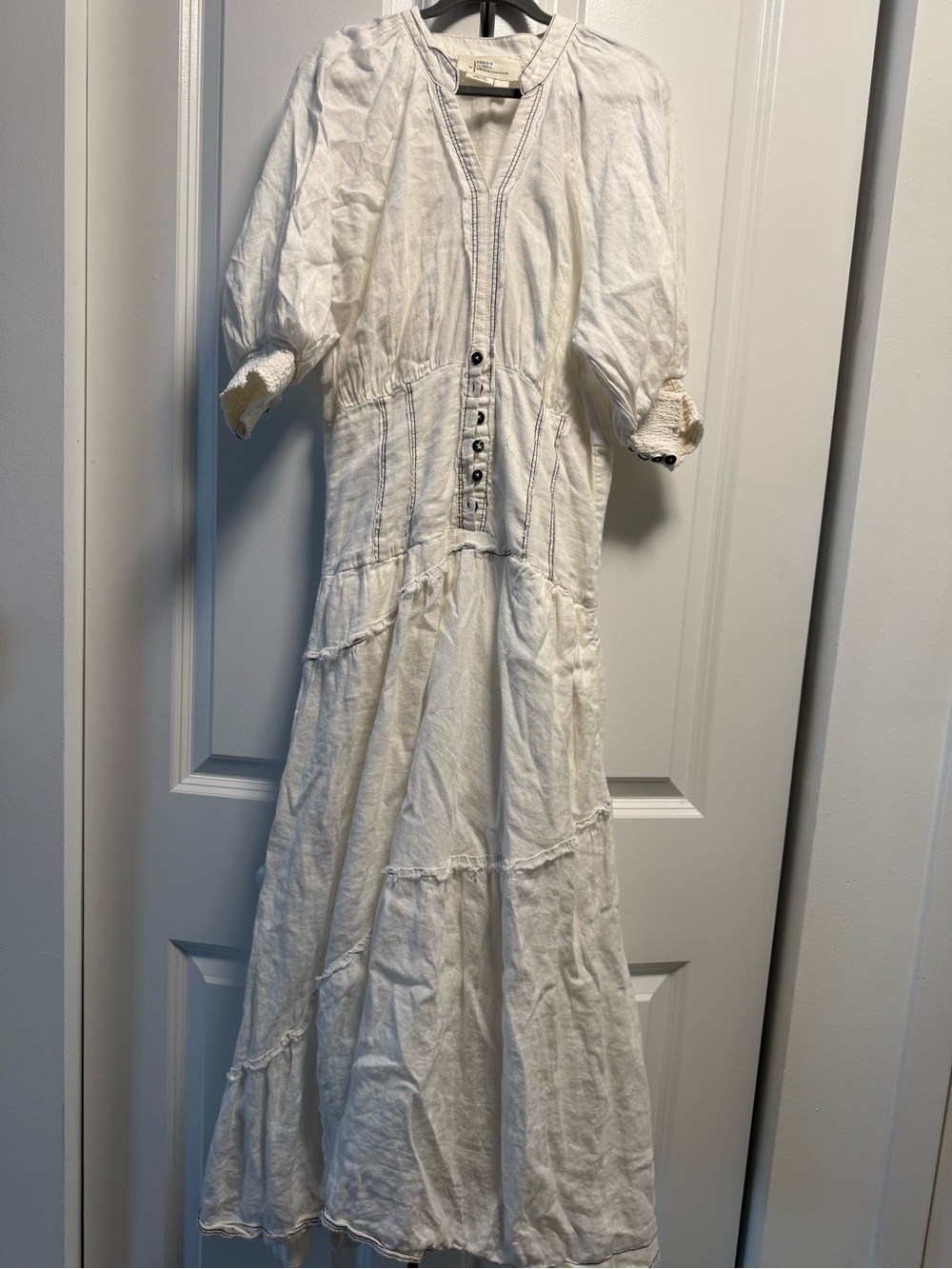 Anthropologie White Tiered Button-Front Maxi Dress